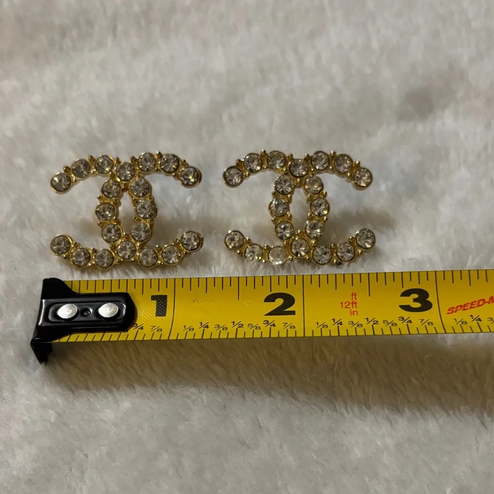 Elegant Gold and Silver Crystal Logo Earrings - Picture 6 of 6